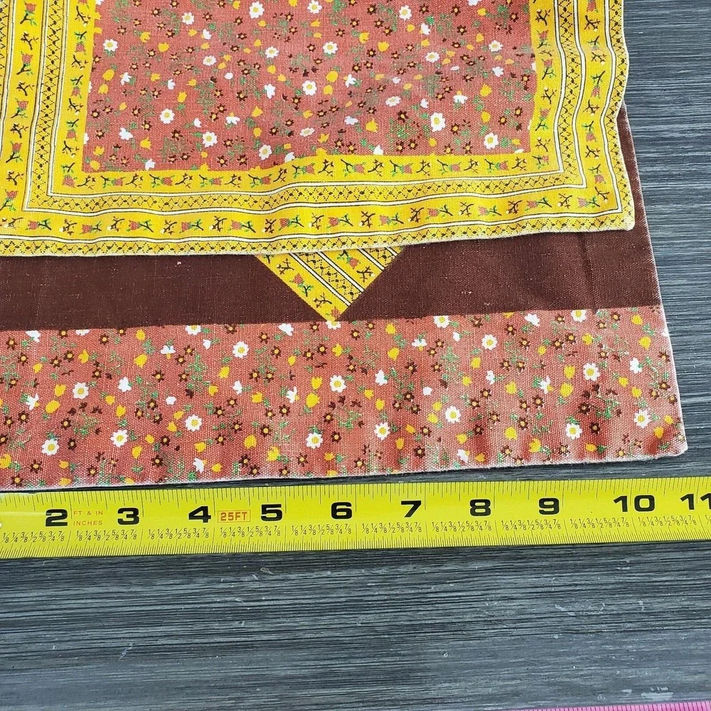 MCM Set Of 4‎ Faux Quilted Fabric Placemats - Brown Orange Yellow Floral Kitschy